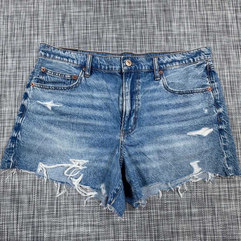 American Eagle Womens 12 90s Boyfriend Denim Shorts Blue Distressed Frayed Hem